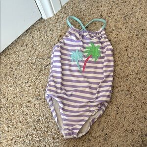 Tucker + Tate Lavender and White Striped Girls Swimsuit with Mint Straps